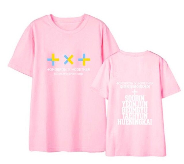 Summer style kpop TXT member name printing short sleeve t shirt for fans unisex fashion o neck loose t-shirt 4 colors