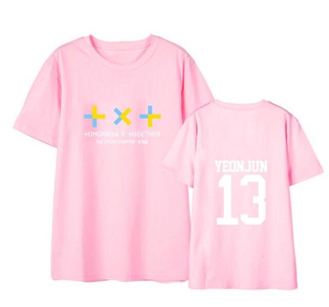Summer style kpop TXT member name printing short sleeve t shirt for fans unisex fashion o neck loose t-shirt 4 colors