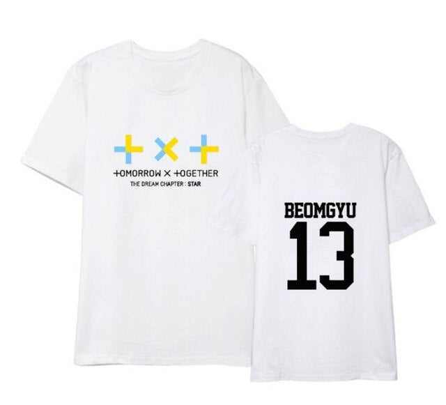 Summer style kpop TXT member name printing short sleeve t shirt for fans unisex fashion o neck loose t-shirt 4 colors