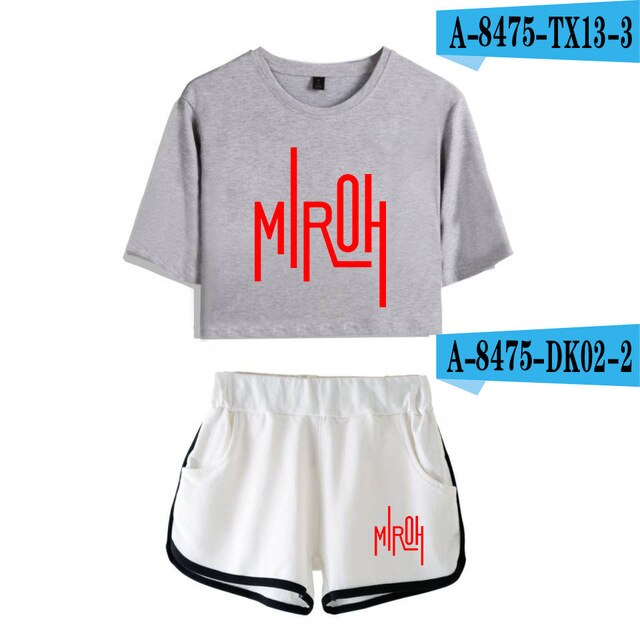 Women navel T-shirt Printed KPOP Stray Kids Two Piece Set + Short Pants Summer Dew navel t shirt Girl Leisure Sets