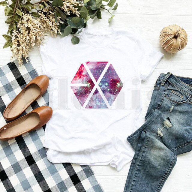 EXO Female Short Sleeve T-shirt Summer Clothes Exo New Korean Kpop Women T Shirt Woman Clothes