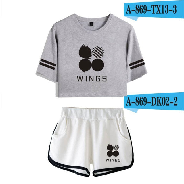 White beach suit Butter WINGS girl Tracksuit Two Piece Set Kpop Sexy short tshirt Tops+shorts Outfits Summer Women Sets Y2K Suit