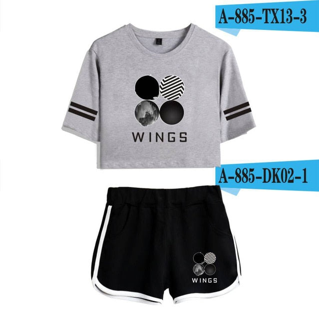 White beach suit Butter WINGS girl Tracksuit Two Piece Set Kpop Sexy short tshirt Tops+shorts Outfits Summer Women Sets Y2K Suit