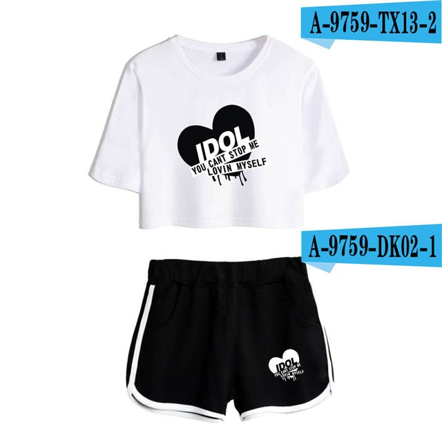 White beach suit Butter WINGS girl Tracksuit Two Piece Set Kpop Sexy short tshirt Tops+shorts Outfits Summer Women Sets Y2K Suit