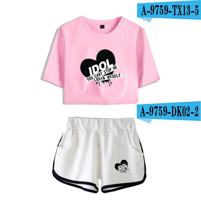 White beach suit Butter WINGS girl Tracksuit Two Piece Set Kpop Sexy short tshirt Tops+shorts Outfits Summer Women Sets Y2K Suit