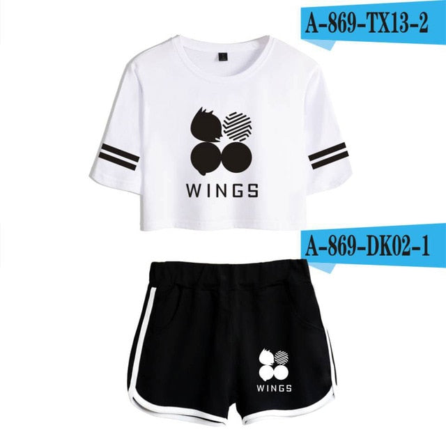 White beach suit Butter WINGS girl Tracksuit Two Piece Set Kpop Sexy short tshirt Tops+shorts Outfits Summer Women Sets Y2K Suit
