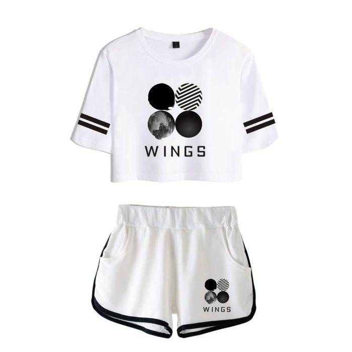 White beach suit Butter WINGS girl Tracksuit Two Piece Set Kpop Sexy short tshirt Tops+shorts Outfits Summer Women Sets Y2K Suit