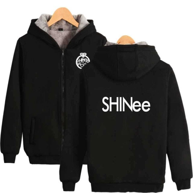 Winter Jacket Women 2018 KPOP Shinee JONGHYUN KEY MINHO TAEMIN Thickening Warm Hooded Zipper Sweatshirt Hoodies