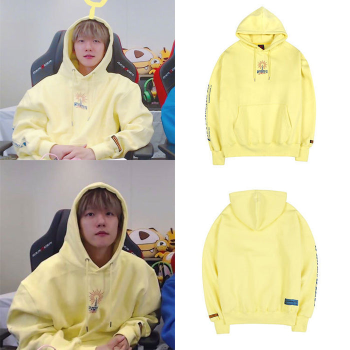 EXO BAEK HYUN streetwear Yellow hoodies Korean Women/Men Long-sleeved Casual hooded Sweatshirt female fans clothes