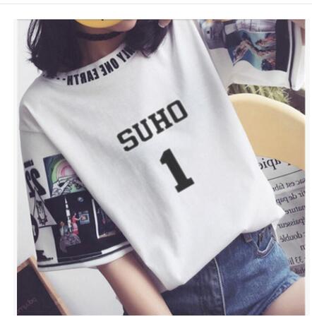 EXO The same women loose t shirts k-pop Round neck Student half sleeve tops T-shirt summer fashion cotton t-shirt