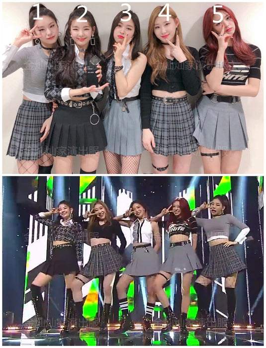 kpop ITZY stage performance same korean fashion long sleeved T shirt tops and sexy loose mini Pleated skirt women two piece set
