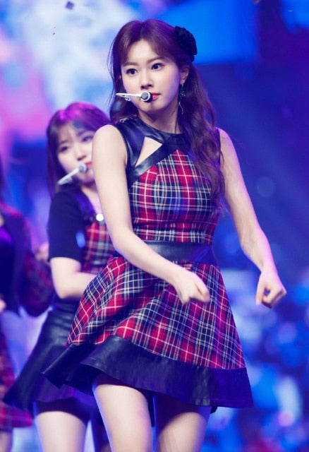kpop IZONE Jazz stage show temperament casual plaid long sleeved t shirt tops+sexy loose skirts High waist dress women outfits