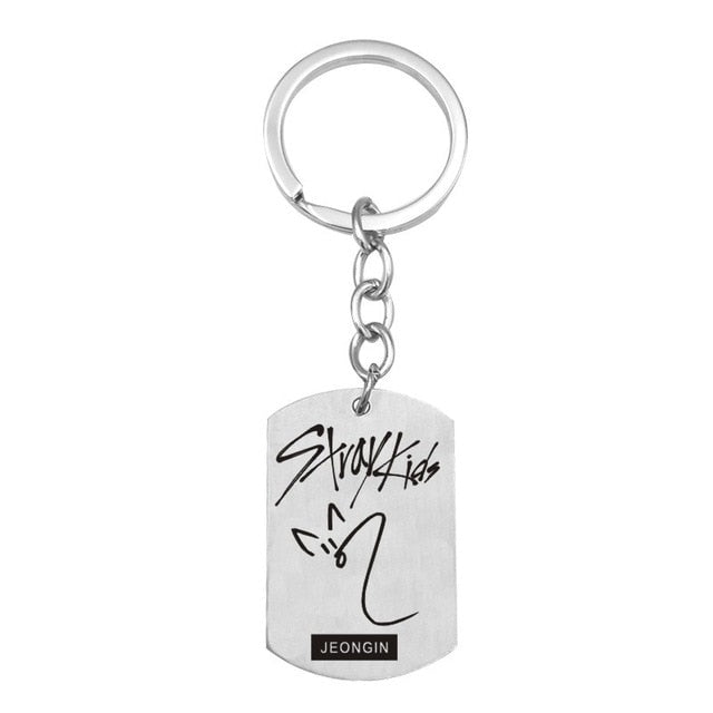 Kpop Stray Kids keychains stainless steel Member Funny signature key ring pendant key chain