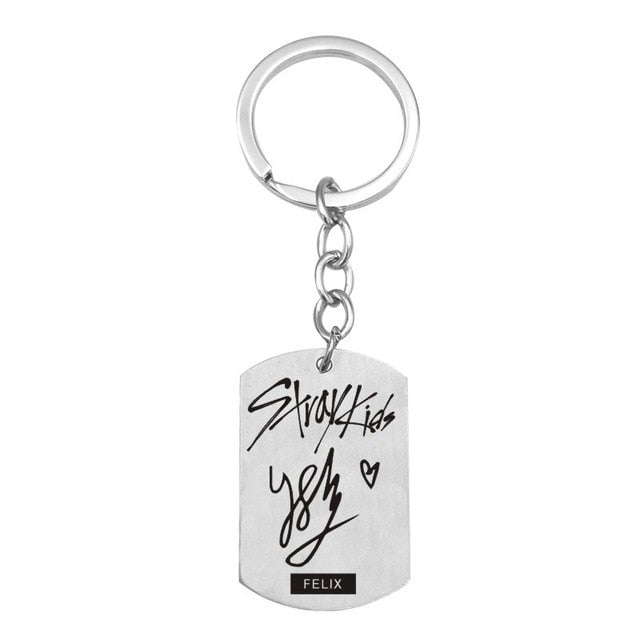 Kpop Stray Kids keychains stainless steel Member Funny signature key ring pendant key chain